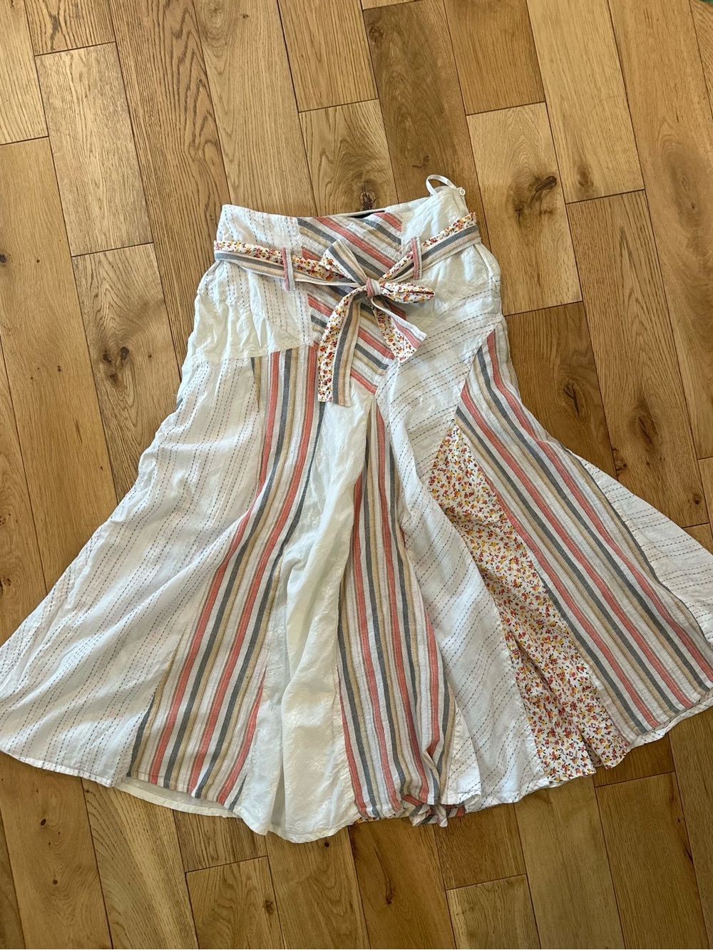 metrostyle White Maxi Skirt with Pink, Blue and Tan Stripes